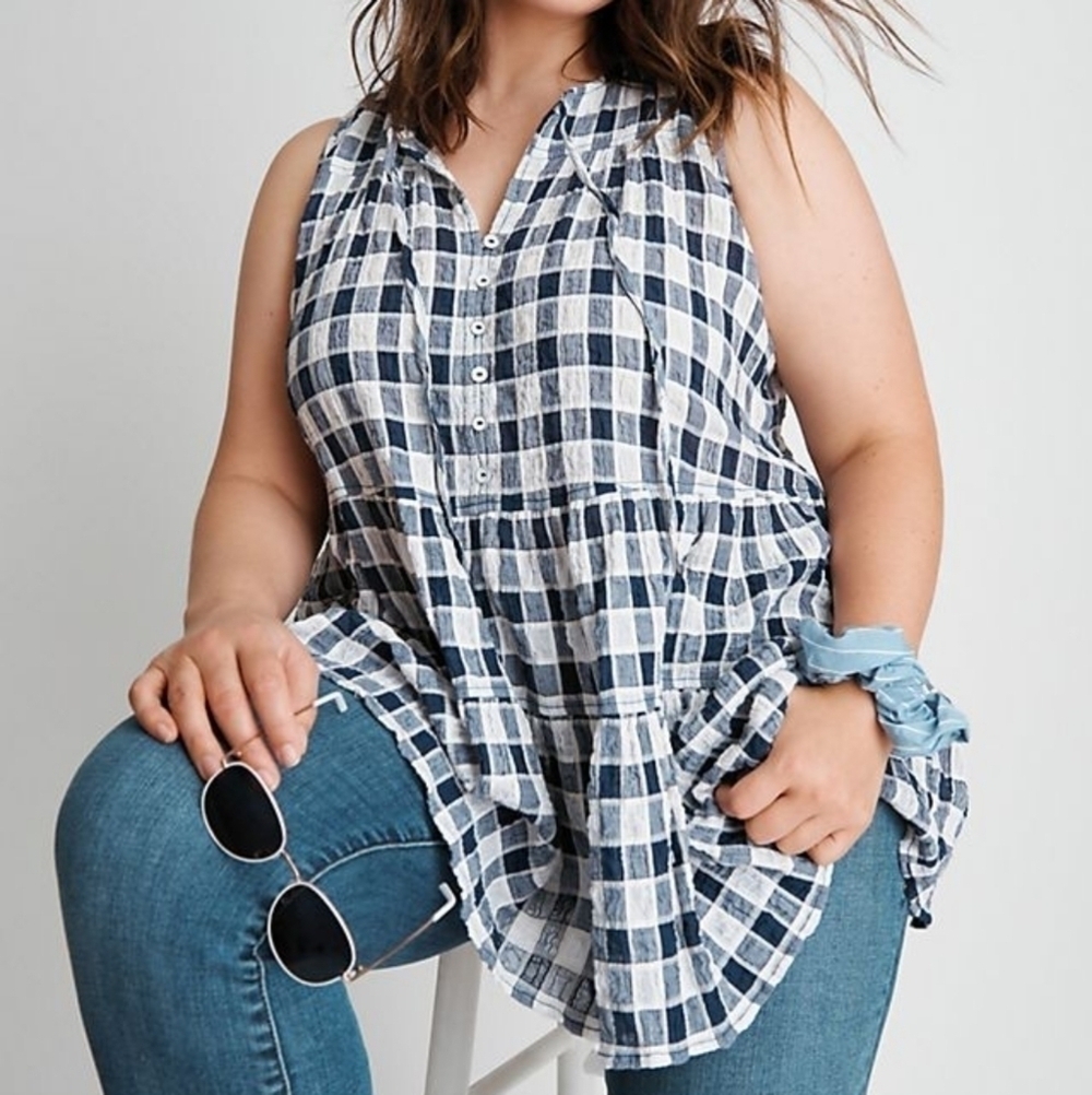Anthropologie Pilcro Neve Tiered Gingham Blouse S